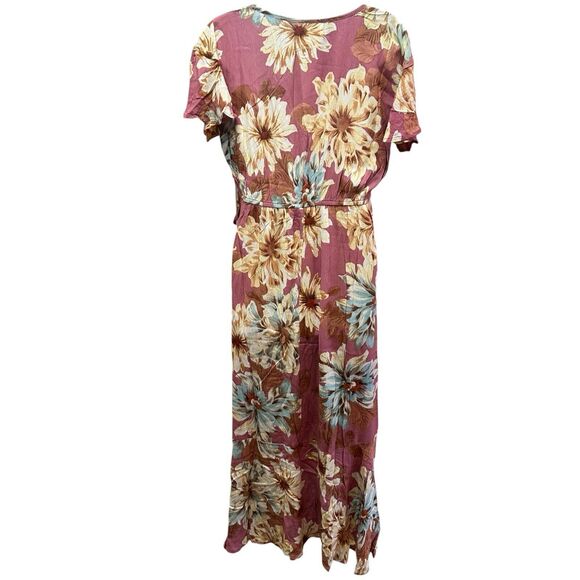 Band Of The Free Dress Womens Medium Liza Mauve Floral Wrap Surplice Maxi Boho - Picture 9 of 14